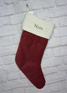 Red Velvet Quilted Pottery Barn Medium Christmas Stocking Monogram NORA - NEW!