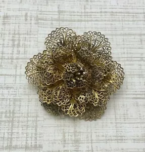 Broche floral de filigrana Vermeil anterior a la Segunda Guerra Mundial - Imagen 1 de 4
