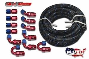 AN8 -8AN AN-8 12 Fittings Steel Nylon Braided Oil Fuel Hose Line 30 Feet Kit E85 - Picture 1 of 7