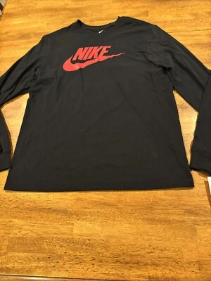 Nike T-Shirt Mens Large Black Swoosh Long Sleeve Cotton DR0534 010 New With Tags - Image 1 of 4
