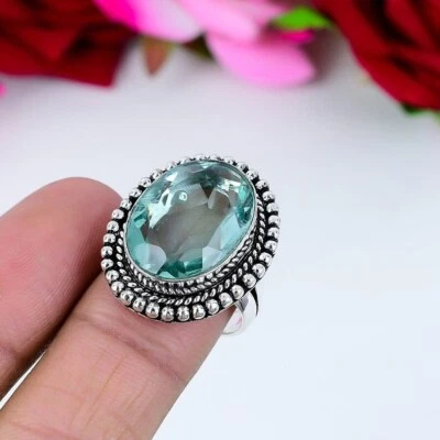 Schönheit Aquamarin Apatit Edelstein 925 Sterlingsilber Handmade Ring Alle Größe - Bild 1 von 4