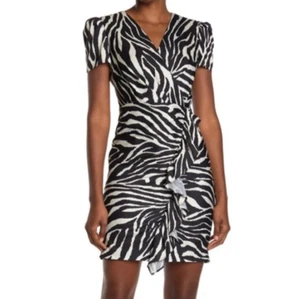 Milly Black White Zebra Print Ruffled Ruched Mini Dress Women’s 8 - Picture 1 of 12