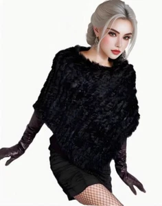 Damenmode Echt Kaninchenfell Poncho Naturfell Strickschal * Mehrfarbig - Bild 1 von 32