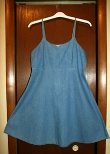 VINTAGE DENIM SUNDRESS, SPAGHETTI STRAPS, HIGH WAIST, FLAIR SKIRT SIZE 11/12 - Picture 1 of 5