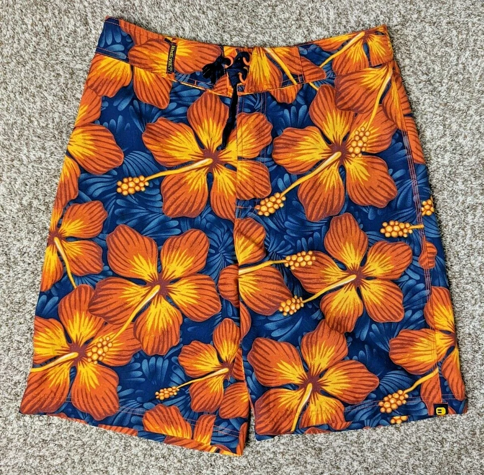Bañador BKE Húmedo Para Hombres 32 Board Shorts Patrón Floral Naranja Azul Sin Forro Foto 1 de 4