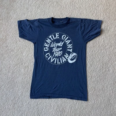 CAMISETA AUTÉNTICA 1980 GENTIL GIGANTE CIVIL GIRA MUNDIAL DE CONCIERTOS PUNTADA ÚNICA Foto 1 de 4