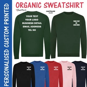 Custom Printed AWDis Unisex Organic Sweatshirt Sports Casual Top Workwear Gym - Picture 1 of 19