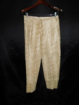 Vintage M Brown Snakeskin Print Leather Pants Pleated High Rise Tapered Leg 80s - Image 1 of 4