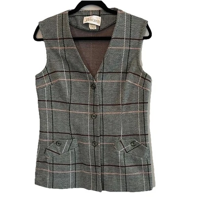 Vintage 70s Jantzen Black and White Plaid Suit Vest Herringbone Size 14 Retro - Image 1 of 4