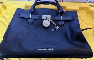 MICHAEL KORS SCHWARZ LEDER MED SATCHEL SCHULTERTASCHE HANDTASCHE HANDTASCHE BEUTELTASCHE MK GEBRAUCHT - Bild 1 von 11