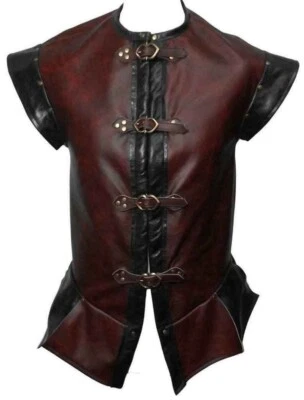 Italian Leather Jerkin Red and Black Medieval Leather Vest Armor LARP Costume - Image 1 of 3