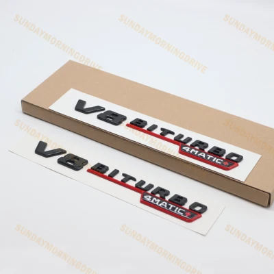 V8 BITURBO 4MATIC Fender Emblem Red Black Badge For AMG C63 E63 S63 Foto 1 de 4