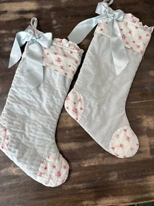 2 Simply Shabby Pink Floral Ruffle Christmas Stockings “Love Shack Fancy Look” - Picture 1 of 23