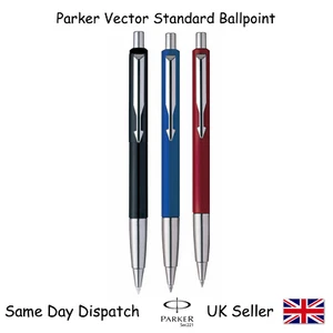 Genuine Parker Vector Standard Ballpoint Ball Pen - Black Blue Red FREE GIFT BOX - Picture 1 of 7