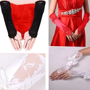Women Long Opera Party 20s Satin Stretchy Adult Size Lace Tea Party Gloves US - Picture 1 of 16