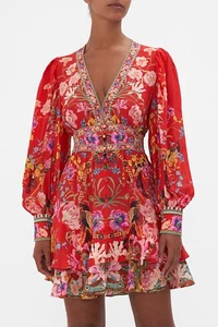 Vestido Camilla Rojo Playa Corto Ajustado Mediano Diseñador Volantes Algunas Plumas Raro - Imagen 1 de 24