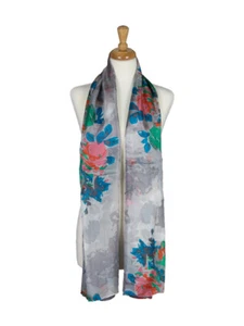 AamiraA Vibrant Roses Mulberry Chiffon Silk Stole Women Scarf Free Shipping  - Picture 1 of 6