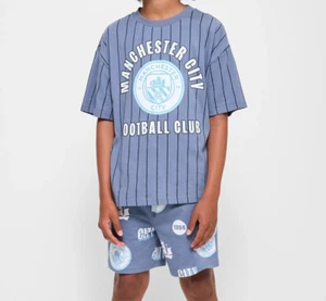 Boys size 14 MANCHESTER CITY FC stripe soccer summer pyjamas pjs COTTON NEW - Bild 1 von 5