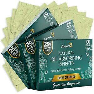 Natural Green Tea Blotting Paper for Oily Skin - 25%Larger Sheets (4.7x3â€�) - 300