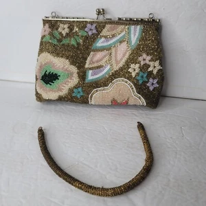 Vintage Hand Beaded Purse 1950s 60s Beaded Bag Small Clutch Evening 8 x 1.5 x 5. - Picture 1 of 7