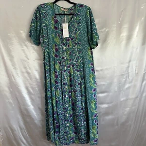 La Cera Womens L Pleated Teal and Purple Floral Maxi Style Dress - Picture 1 of 11