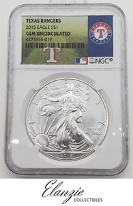 2015 American Silver Eagle Gem Uncirculated Texas Rangers NGC - Picture 1 of 5