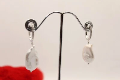 ORECCHINI ARGENTO PERLE BAROCCHE COLTIVATE ZIRCONI BIANCHI PENDENTI EXPLOIT - Immagine 1 di 4