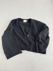 Lush Black Cropped Knit Cardigan Sweater Small – Button Front, Cozy Long Sleeve - Picture 1 of 4