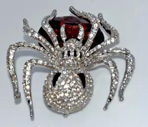 Vtg OPC CN rhinestone 3D spider/black widow/tarantula pin brooch HUGE! - Picture 1 of 9