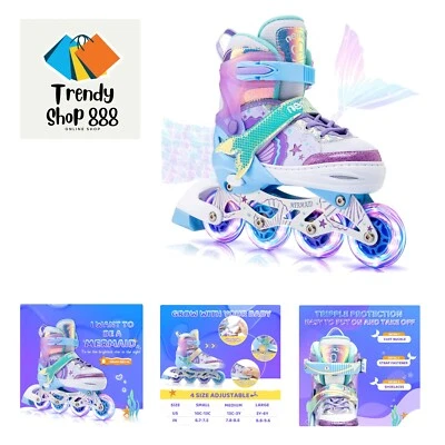 Patins em linha Mermaid 4 tamanhos ajustáveis iluminados para meninas, lâminas de rolo fo... - Imagem 1 de 4