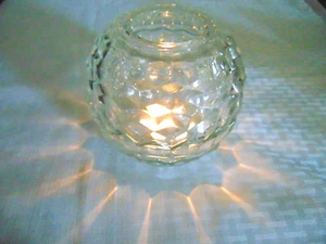 Vintage clear glass cubist 2 pc FAIRY LAMP Candle Holder w/ 1 White Tea Light - Picture 1 of 8