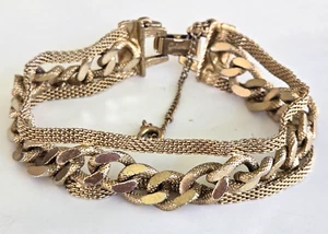 Vintage Goldette Mesh & Curb Link Chain Gold Tone Bracelet 7.5" Safety Chain - Picture 1 of 7
