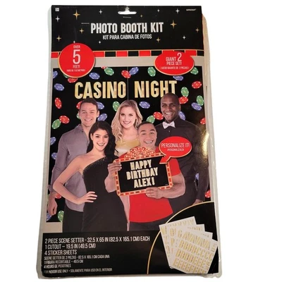Casino Night Photo Booth Kit 5ft Party Backdrop Props Custom Personalize  - Image 1 of 4