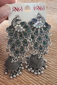 **UK Seller** Trendy Jhumka Peacock Earrings Indian Bollywood Pakistani - Picture 1 of 10