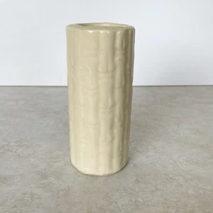 Vintage Round USA Pottery Bud Vase Off White Cream Faux Bamboo 5" - Picture 1 of 6