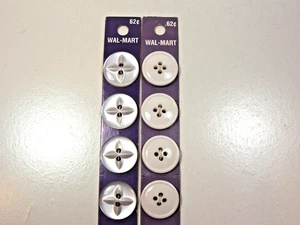 Vintage Le Bouton White Buttons x 8 Plastic 4-Hole 2-Hole Original Card 3/4" B56 - Picture 1 of 5