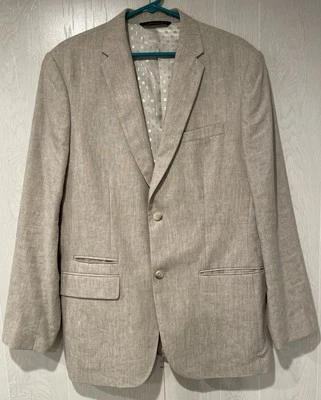 Abrigo Blazer Chaqueta Deportivo Perry Ellis Talla 42R Para Hombre Mezcla de Lino Beige Foto 1 de 4