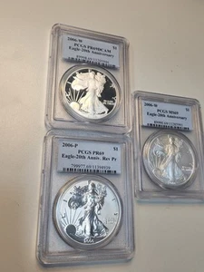 2006 P REVERSE PROOF SILVER EAGLE PCGS PR69 W MS69 3 COIN 20TH ANNIVERSARY SET - Picture 1 of 5