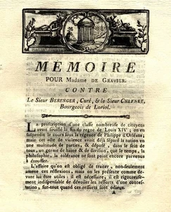 Dauphiné - Mme de Gravier contre le sieur Bérenger 1786 - Picture 1 of 1