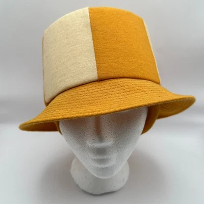 Винтажный счастливый каппер жесткий ведро шляпа шерсти Colorblock вертушка горчичный желтый - Изображение 1 из 4