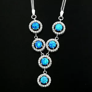 Juego de cadena de cuello de plata de ley micro pavé de circonita cúbica de opalita de 18" - Imagen 1 de 1