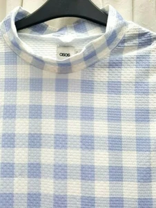 Gr. 18, blau/weiß groß kariert, strukturiertes Gewebe, ärmellos, hochgeschlossenes Kleid Asos - Bild 1 von 4