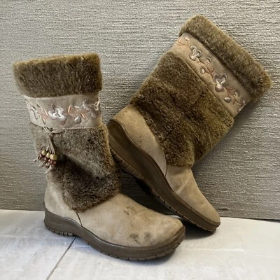 Route 66 Mujer 10 Invierno Botas de Lluvia Zapatos Alto Sherpa Floral Borla Bordada Foto 1 de 4