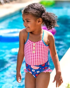 NWT Wildflowers Clothing Juicy Fruit Gingham One Piece Swimsuit size 14 - Picture 1 of 10