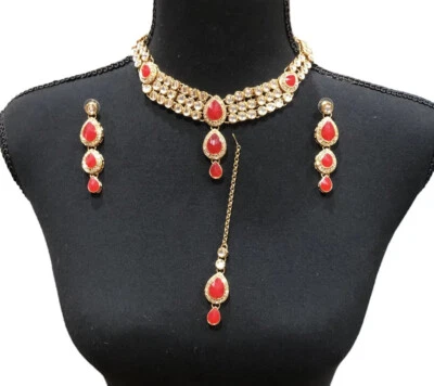 Juego de collar rojo Kundan Tikka nuevo sin etiquetas Foto 1 de 4