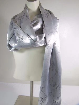 Valerie Stevens Scarf 2 Sided Layered Textured Silver Floral Womens 80X20 NEW - Image 1 of 3