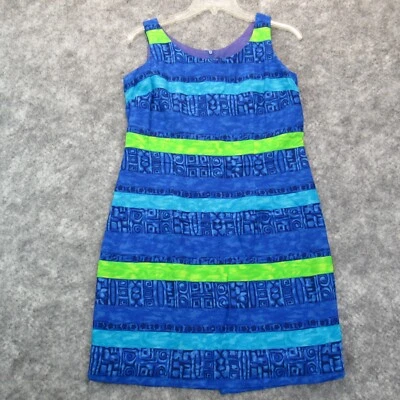 Positive Attitude Dress Womens 4 Petite Blue Short Sleeveless Tank Striped Lined - Image 1 of 4