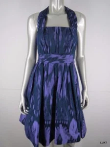 Kay Unger Neckholder Kleid NEU Gr. 4 S lila blau Ikat ärmellos gerafft Fit Flare - Bild 1 von 10