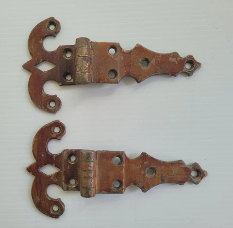 Antique Ice Box Hinges Pair Large Ornate Fancy 7.25" Long Cover