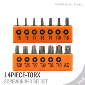 14PC Torx Hex Bit Set Security Tamper Proof Torq Star Resistant S2 Steel T5 -T40 - Picture 1 of 8